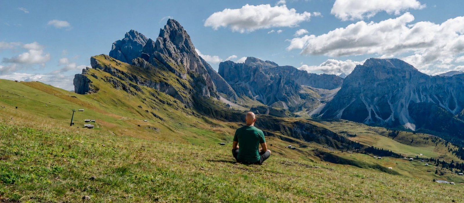 Alessandro Fina seduto in pausa nella natura di montagna